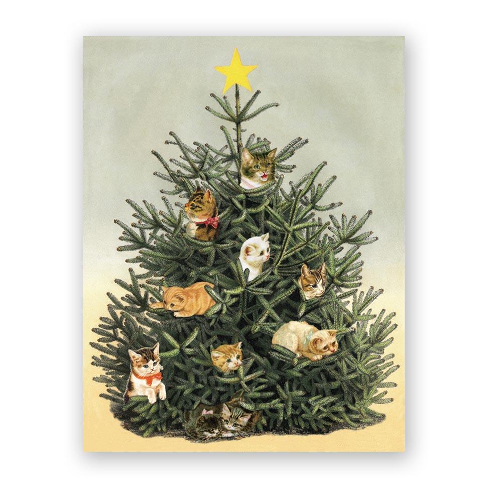 Cat Christmas Tree Card – The Mincing Mockingbird & The Frantic