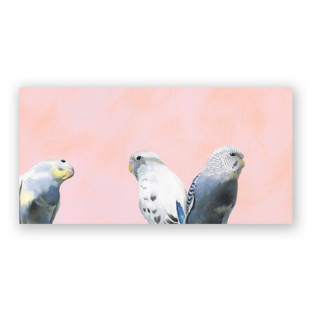 12 x 6 Panel - Budgie Trio Wings on Wood Decor