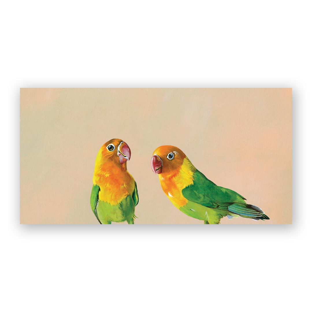 12 x 6 Panel - Lovebird Pair Wings on Wood Decor