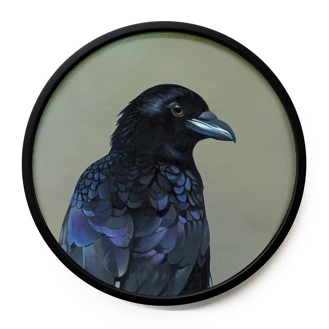10 inch Round Crow Framed Wings on Wood Decor