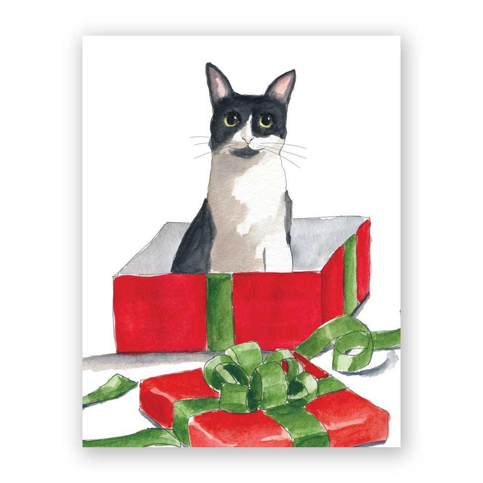 Cat in Holiday Box Card