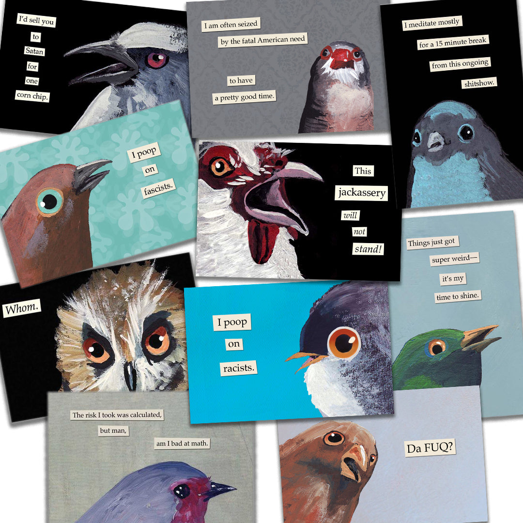 Mixed Postcards - Set of 10 - Troubled Birds