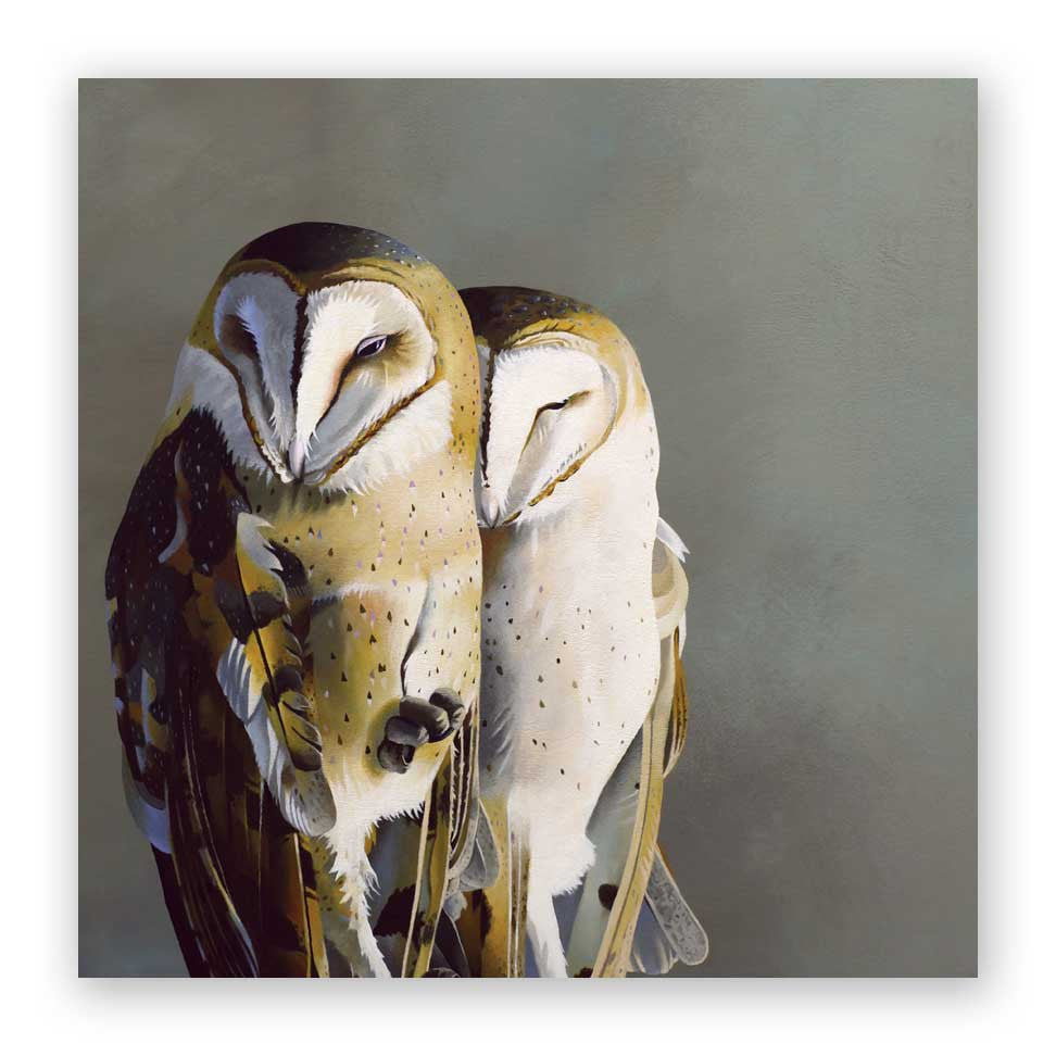 10 x 10 Barn Owl Pair Wings on Wood Decor